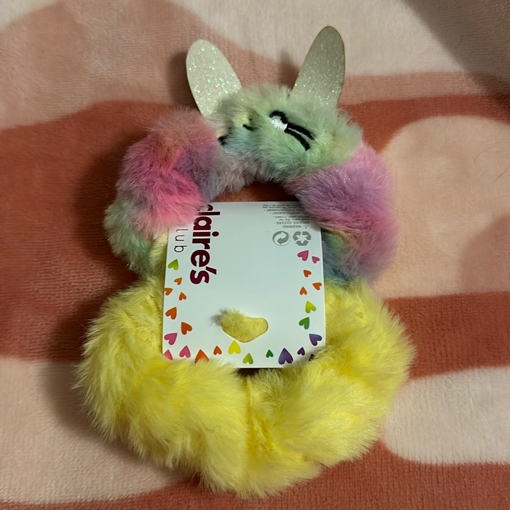 Claire’s Furry Bunny & Yellow Hair Scrunchies